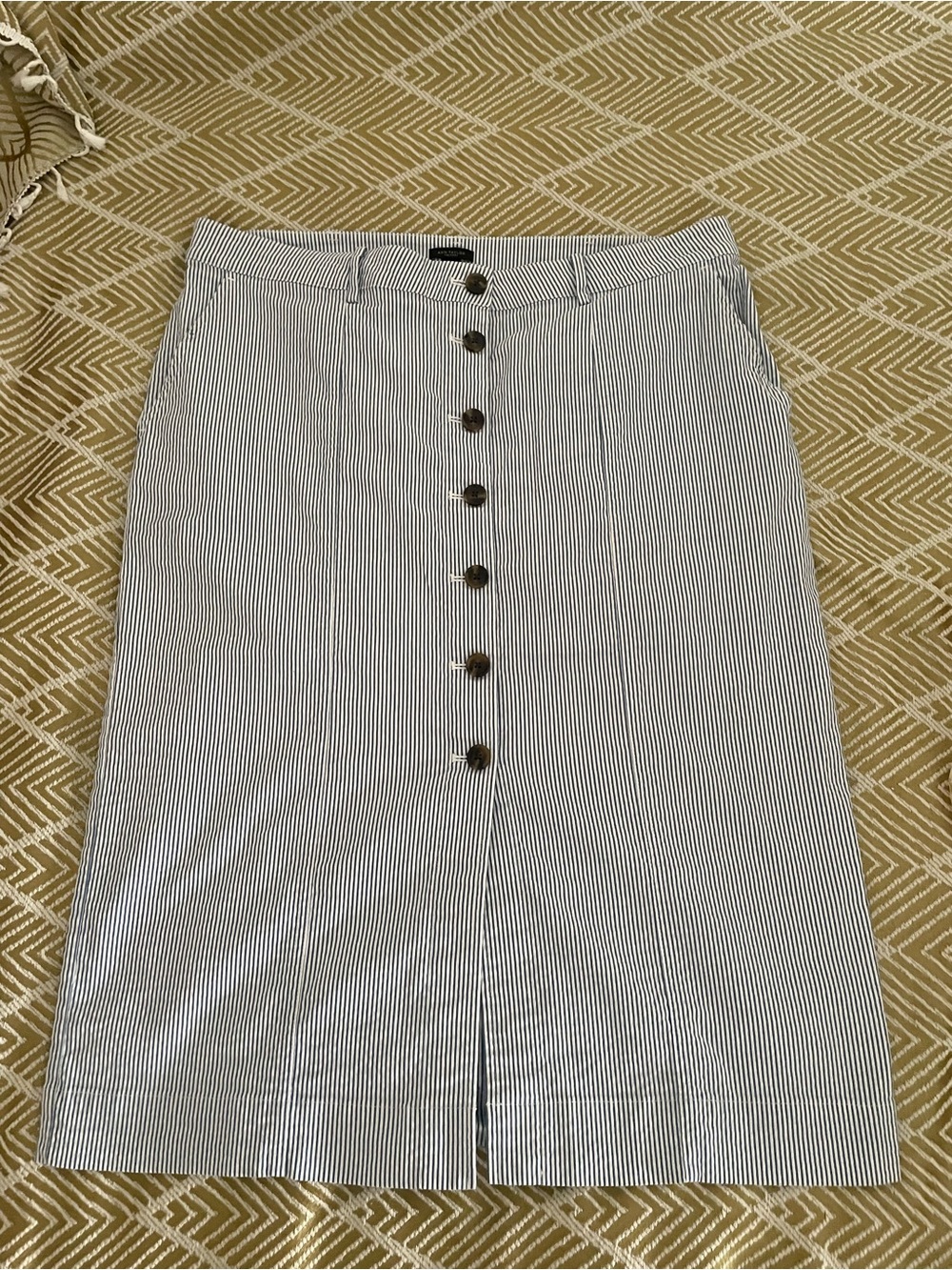 Ann Taylor Factory White and Navy Pinstripe Button-Front, pockets Pencil Skirt